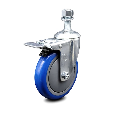 Service Caster 5 Inch Blue Polyurethane Swivel 12mm Stem Caster with Total Lock Brake SCC SCC-TSTTL20S514-PPUB-BLUE-M1215